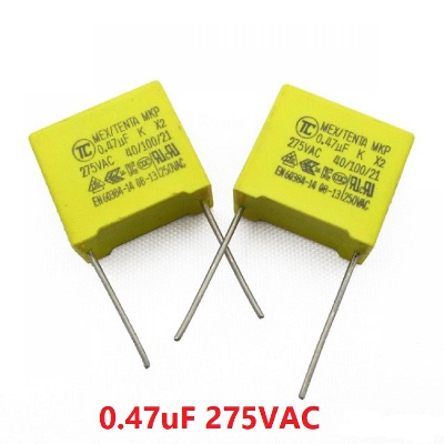 Picture of 3Pcs- YELLOW BOX TYPE 0.47uF 275VAC Electric Power Polypropylene Metal Film Box Capacitor Axial Film Molded 0.47uF 275VAC Capacitors 2 Pin Leads Connections Leg