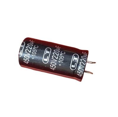 Picture of 220uF 450V RADIAL Electrolytic Capacitor 220uF 450V Radial Polarized Aluminum Electrolytic Capacitors 2 Pin Leads Connections Leg