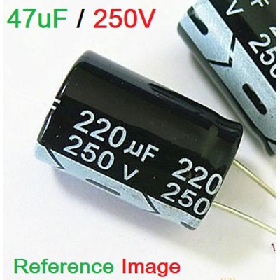 Picture of 3Pcs- 47uF 250V RADIAL Electrolytic Capacitor 47uF 250V Radial Polarized Aluminum Electrolytic Capacitors 2 Pin Leads Connections Leg