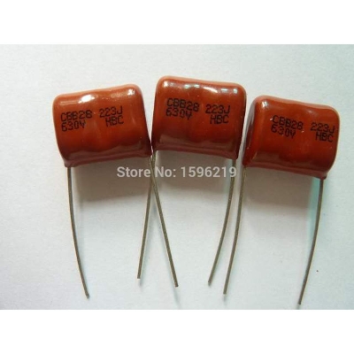 Picture of 5Pcs- METALLIZED 223j 630V Metallized 223j 630V Polypropylene Capacitor Mylar 22nF Polyester Film Capacitors 2 Pin Leads Terminals Connections Leg