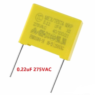 Picture of 3Pcs- YELLOW BOX TYPE 0.22uF 275VAC Electric Power Polypropylene Metal Film Box Capacitor Axial Film Molded 0.22uF 275VAC Capacitors 2 Pin Leads Terminals Connections Leg