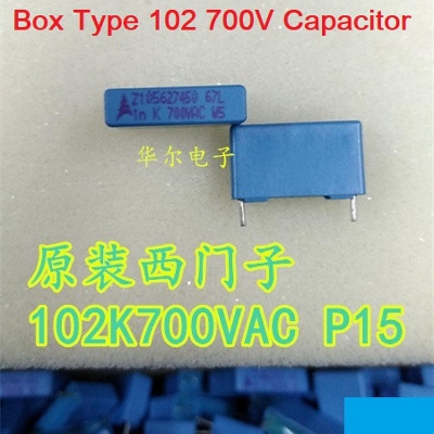 Picture of 5Pcs- BLUE BOX Type 102 700V Capacitor 1nF 700V 102 Polypropylene Metal Film Capacitor Axial Film Molded Capacitors 2 Pin Leads Terminals Connections Leg