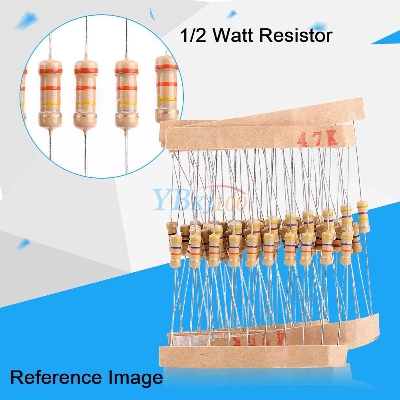 Picture of 50Pcs- 1/2 Watt 120K Ohm Resistor 1/2W 120K Ohm Carbon Film Resistor 120K Ohm Half Watt Resistance 0.5 Watt 5% Tolerance Fixed Resistors Passive Components 2 Pin Leads Terminals