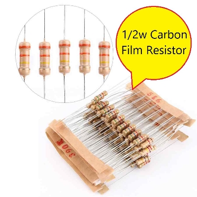 Picture of 100Pcs- 1/2 Watt 47K Ohm Resistor 1/2W 47K Ohm Carbon Film Resistor 47K Ohm Half Watt Resistance 0.5 Watt 5% Tolerance Fixed Resistors Passive Components 2 Pin Leads Terminals
