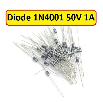 Picture of 10Pcs- Diode 1N4001 1N-4001 4001 50V 1A General Purpose Rectifier Diode Silicon Junction Diode DO-41 Package 2 Pin Leads Terminals