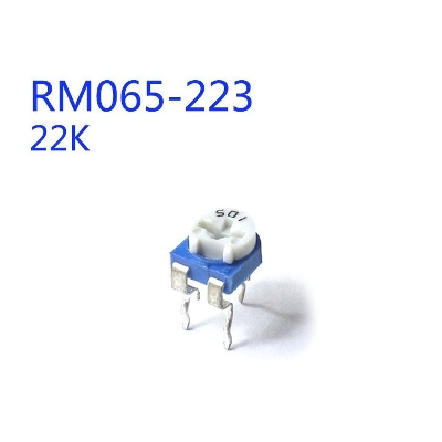Picture of 5Pcs- RM065 RM-065 VR 22K Ohm 223 Potentiometer Trimmer Trim Pot 22K Ohm 223 Trimpot Potentiometer Variable Resistor Top Adjustment Single Turn 6mm V/R 3 Pin Leads Terminals