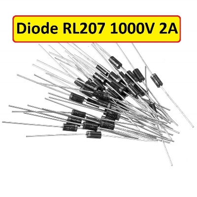 Picture of 10Pcs- Diode RL207 RL-207 1000V 2A General Purpose Rectifier Diodes Axial Electronic Silicon Junction Diode DO-15 Package 2 Pin Leads Terminals