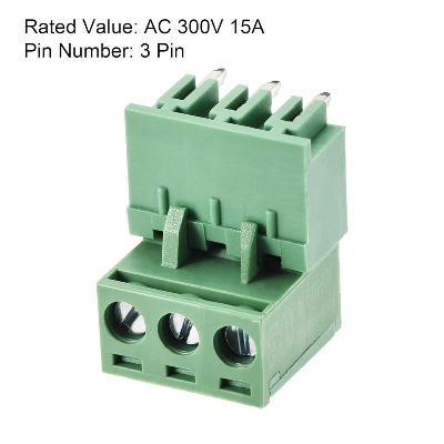 Picture of 2Pcs- 3Pin RIGHT Angle GREEN Color MALE & FEMALE Screws Terminal Block 3 Pin 5.08mm Pitch Male Female Plug-In L Type Plug & Socket  For Electronics Cables Connectors