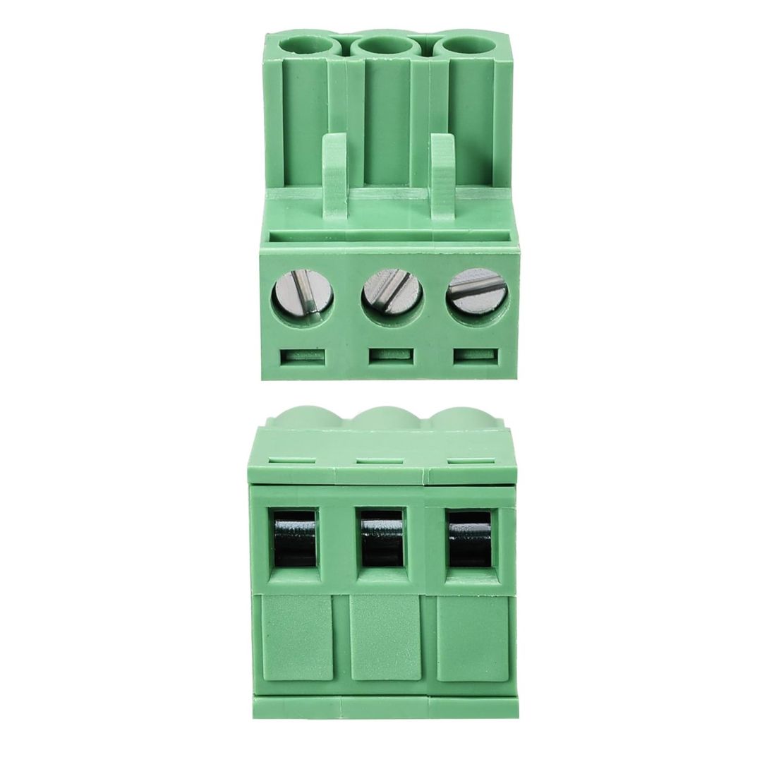 Picture of 2Pcs- 3Pin RIGHT Angle GREEN Color MALE & FEMALE Screws Terminal Block 3 Pin 5.08mm Pitch Male Female Plug-In L Type Plug & Socket  For Electronics Cables Connectors
