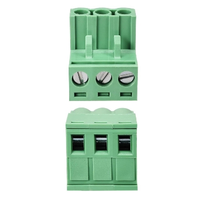 Picture of 2Pcs- 3Pin RIGHT Angle GREEN Color MALE & FEMALE Screws Terminal Block 3 Pin 5.08mm Pitch Male Female Plug-In L Type Plug & Socket  For Electronics Cables Connectors