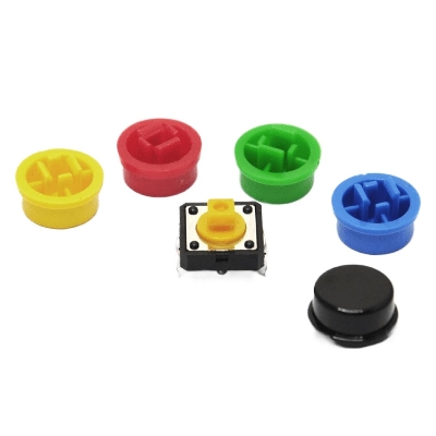 Picture of 5Pcs- MULTI Color ROUND Cap 12x12x7.3mm Momentary 4Pin Tactile Tact Push Button On Off Reset Switch Multicolor Round Caps For B3F-4055 Push Switches