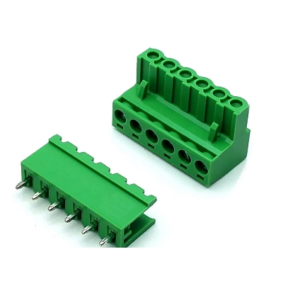 Picture of 6Pin RIGHT Angle GREEN Color MALE & FEMALE Screws Terminal Block 6 Pin 5.08mm Pitch Male Female Plug-In L Type Plug & Socket  For Electronics Cables Connectors
