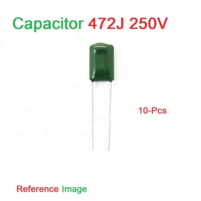 Picture of 10Pcs- MYLAR 100V 472j GREEN Color Mylar 472J 100V Polyester Film Capacitor Metallized 4.7nF Polypropylene Capacitors 2 Pin Leads Terminals Connections Leg