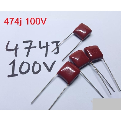 Picture of 10Pcs-METALLIZED 474j 100V Metallized 474j 100V Polypropylene Capacitor Mylar 470nF Polyester Film Capacitors 2 Pin Leads Terminals Connections Leg
