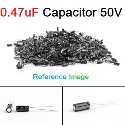 Picture of 25Pcs- 0.47uF 50V RADIAL Electrolytic Capacitor 0.47uF 50V Radial Polarized Aluminum Electrolytic Capacitors 2 Pin Leads Connections Leg