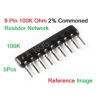 Picture of 3Pcs- A09-104 100K Resistor NETWORK 9 Pin Leads 100K Commoned Resistor 100K Ohm Tolerance ±2% Common Connected Network Array Resistor
