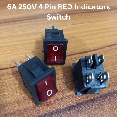 Picture of 3Pcs- 6A MINI ROCKER Switch 6A 250V 4 Pin RED BLACK Color Switches 4Pin On Off 2 Positions Full Illuminated Neon RED Indicators DPST Power Switch For Auto Car Boat IPS UPS