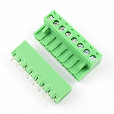 Picture of 8Pin RIGHT Angle GREEN Color MALE & FEMALE Screws Terminal Block 8 Pin 5.08mm Pitch Male Female Plug-In L Type Plug & Socket  For Electronics Cables Connectors