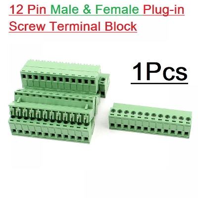 Picture of 12Pin RIGHT Angle GREEN Color MALE & FEMALE Screws Terminal Block 12 Pin 5.08mm Pitch Male Female Plug-In L Type Plug & Socket  For Electronics Cables Connectors