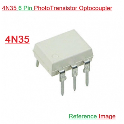Picture of 2Pcs- 4N35 Optocoupler 4N35 MOSFET 4N35 IC Optocoupler Photo Transistor Through Hole 6 Pin Leads