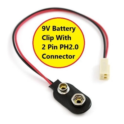 Picture of 2 Pin PH2.0 Polarized Cables 5" Inch Leads Wire & JST Connector With DC 9V BATTERY Clip Lead Socket 6F22 9V Battery Holder 