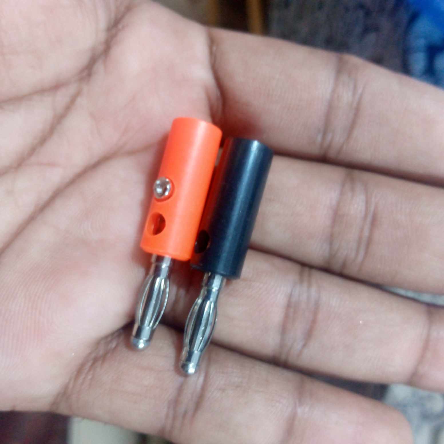 Picture of 1-Pair MALE Banana Plug 4mm Lantern Head RED & BLACK Jack Screw Terminal Cables Connector For Audio Speaker Jack