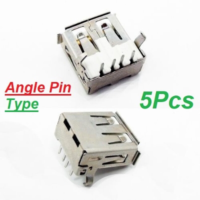 Picture of 5Pcs- FEMALE USB SOCKET 2.0 ANGLE STRAIGHT Pinout Socket Type-A 4 Pin Female Plug DIP Socket Connector Panel Mount State For Data Cables Charging Socket LED
