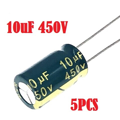 Picture of 5Pcs- 10uF 450V RADIAL Electrolytic Capacitor 10uF 450V Radial Polarized Aluminum Electrolytic Capacitors 2 Pin Leads Connections Leg