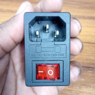 Picture of BK-AC-01 AC 250V 15A 3 Pin Terminal MALE Electrical Inlet Power Socket FUSE & Holder With RED Light Indicator ROCKER Switches For IPS UPS Stabilizer Amplifier