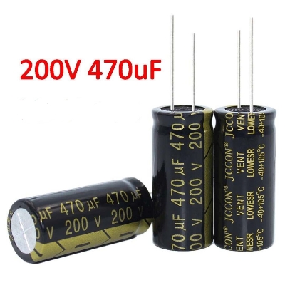 Picture of 470uF 200V RADIAL Electrolytic Capacitor 470uF 200V Radial Polarized Aluminum Electrolytic Capacitors 2 Pin Leads Connections Leg