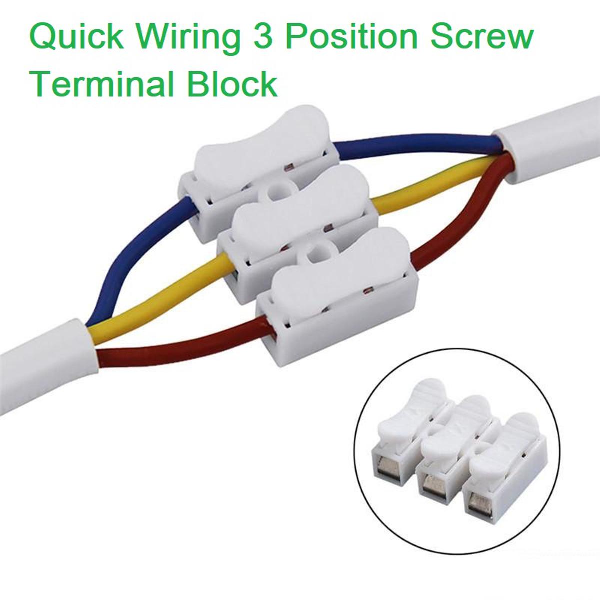 Picture of 3Pcs- 3WAY WHITE Color Quick Wiring 3 Position Screw Terminal Block AC 220V 10A Box Press Type Connector Cables Clamp For LED Strip Light Cables Wire Fixing