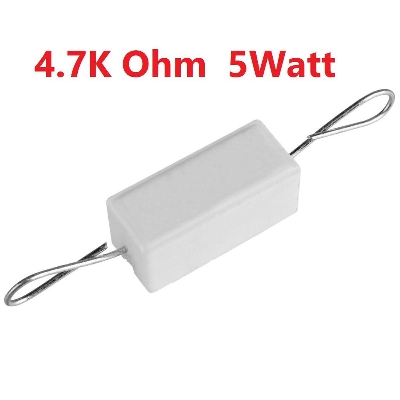 Picture of 5Pcs- 5Watt 4.7K Ohm WIREWOUND 5W 4.7K Ohm Ceramic Cement Power Wirewound Resistor 4.7K Ohm 5 Watt Wire Wound 2Pin Leads Fixed Cement Resistor 5% Tolerance