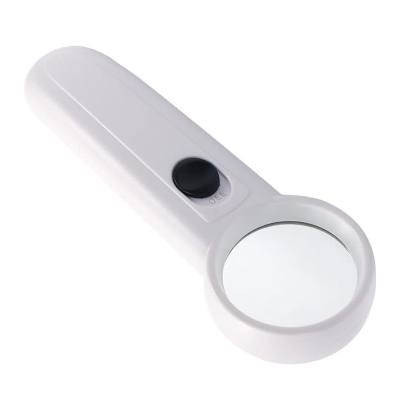 Picture of 37mm Diameter Handheld Magnifier Glass With 2 LED Flashlight For Jewelry Repair Tools Sets Reading Magnifying Glass Exclamation Mark Type
