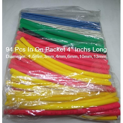 Picture of 94Pcs MULTICOLOR Heat Shrink Tube 6 Color 4 Inch Length 94 Pcs In Packet Tubing Shrinkable Wrap Wire Cables Sleeve Set Heat Shrink DIY Cables Connector Repair - Multi Plug - Multi Plug