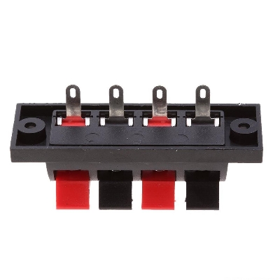 Picture of 4-WAY Speaker Terminal Block 4 Way Connector Vertical Amplifier PCB Mount 4 Positions Cables Jointing Clamp Test Clip Stereo Strip Shape Push Release Plate 2 Black 2 Red