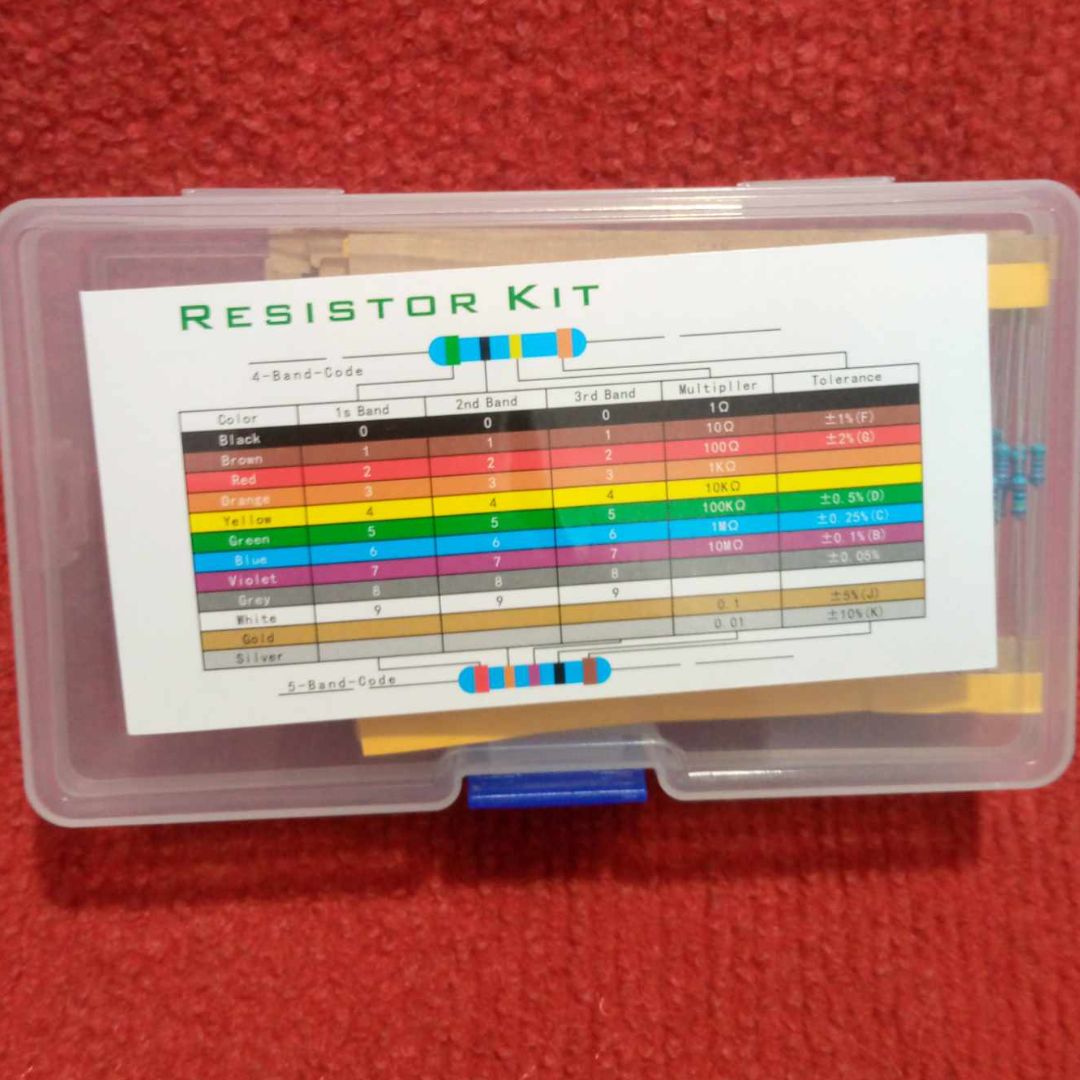 Picture of 600Pcs Resistor Combo Tolerance 1% 1M 1K, 47K, 470K, 10K, 20K, 22OHM 30 Values Resistor Carbon Film Resistor 1/4W Resistance 0.25 Watt Fixed Resistors 2 Pin Leads With Storage Box