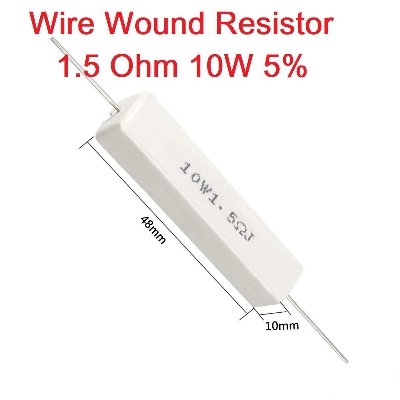 Picture of 3Pcs- 10Watt 1.5 Ohm WIREWOUND 10W 1.5 Ohm Ceramic Cement Power Wirewound Resistor 1.5 Ohm 10Watt Wire Wound 2Pin Leads Fixed Cement Resistor 5% Tolerance