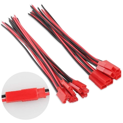 Picture of 1Pair- RED Color JST 2Pin Connector 2 Pin JST MALE & FEMALE Plug Socket Connector 2.54mm Pitch With 100mm Cables For LED Lipo  Battery 