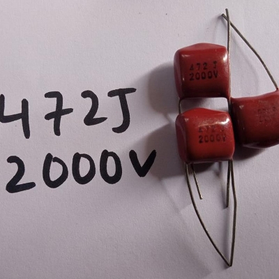 Picture of 10Pcs- METALLIZED 472j 2KV Metallized 472j 2KV Polypropylene Capacitor Mylar 4.7nF Polyester Film Capacitors 2 Pin Leads Terminals Connections Leg
