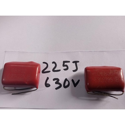 Picture of 5Pcs- METALLIZED 225j 630V Metallized 225j 630V Polypropylene Capacitor Mylar 2200nF Polyester Film Capacitors 2 Pin Leads Terminals Connections Leg