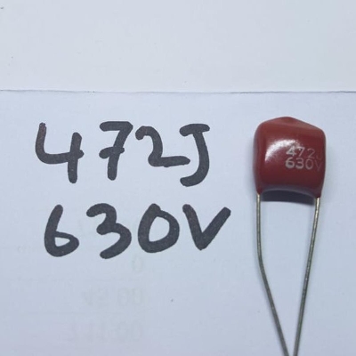 Picture of 5Pcs- METALLIZED 472j 630V Metallized 472j 630V Polypropylene Capacitor Mylar 4.7nF Polyester Film Capacitors 2 Pin Leads Terminals Connections Leg
