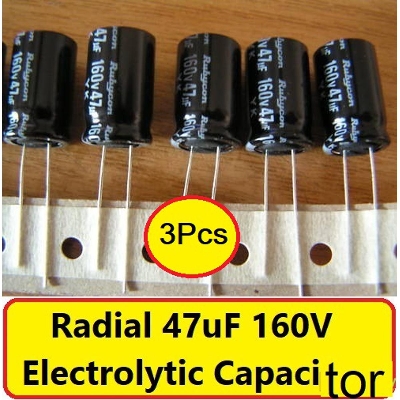 Picture of 3Pcs- 47uF 160V RADIAL Electrolytic Capacitor 47uF 160V Radial Polarized Aluminum Electrolytic Capacitors 2 Pin Leads Connections Leg