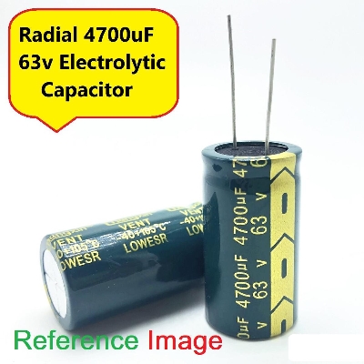 Picture of 4700uF 63V RADIAL Electrolytic Capacitor 4700uF 63V Radial Polarized Aluminum Electrolytic Capacitors 2 Pin Leads Connections Leg