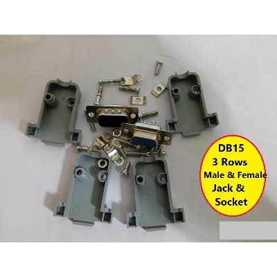 Picture of DB15 DB-15 3 ROWS 15 PIN Male & Female VGA Jack & Socket Plug Connector Adapters 3 Row 15Pin DIY With Plastic Back Shell Housing For Monitor Cables 