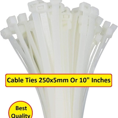 Picture of 20Pcs- CABLES TIES 10 Inch WHITE Cable Ties 10" Inch Smart Work 250x5mm Long 250mm Nylon Patch Wrap Cable Ties Nylon Plastic Zip Tie 