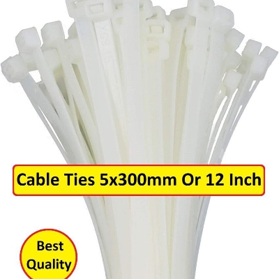 Picture of 20Pcs- CABLES TIES 12 Inch WHITE Cable Ties 12" Inch Smart Work 300x5mm Long 300mm Nylon Patch Wrap Cable Ties Nylon Plastic Zip Tie 