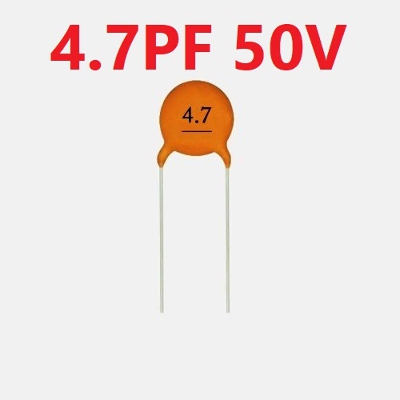 Picture of 25Pcs- 4.7pF CERAMIC Capacitor 50V Mini Ceramic Capacitor 4.7pF 50V Ceramic Disc Capacitor Non-Polarized Through Hole 2 Pin Leads Connections Leg