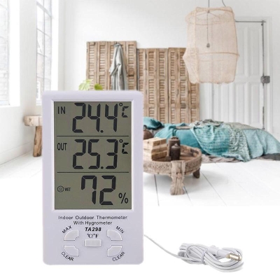 Picture of TA298 Indoor Outdoor TA298 Digital Thermometer & Hygrometer With Clock For Home Office Industry Environmental TA298 Thermometers Tools Testers