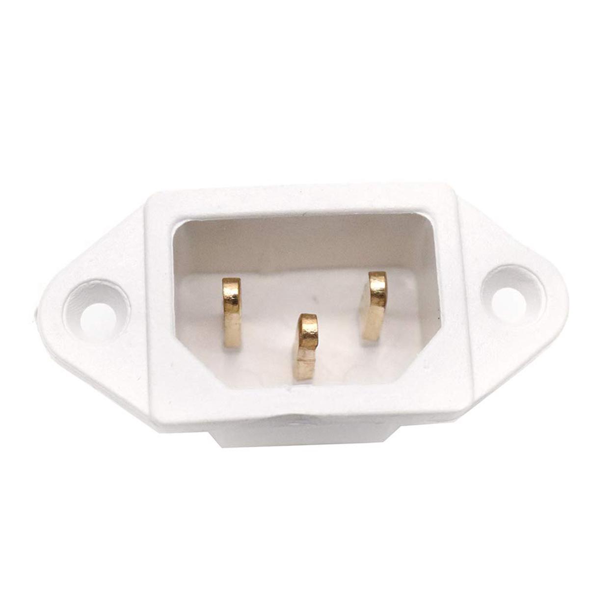 Picture of Black White Color IEC C14 Plug Socket Panel Mount Plug Adapters Power Connector Socket  AC 250V 10A Copper 3 Pins Inlet Power Plug Socket White For Rice Cooker