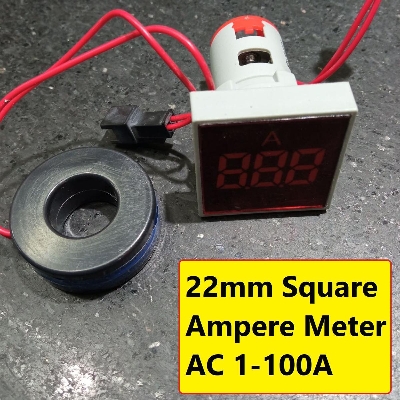 Picture of SQUARE AMP Meter 100A DIGITAL Ampere Meter 22mm Panel Mount Ampere Meter Digital AC 01-100A LED Digital Display Amp Meter Testers Indicator Light With Current Transformer CT